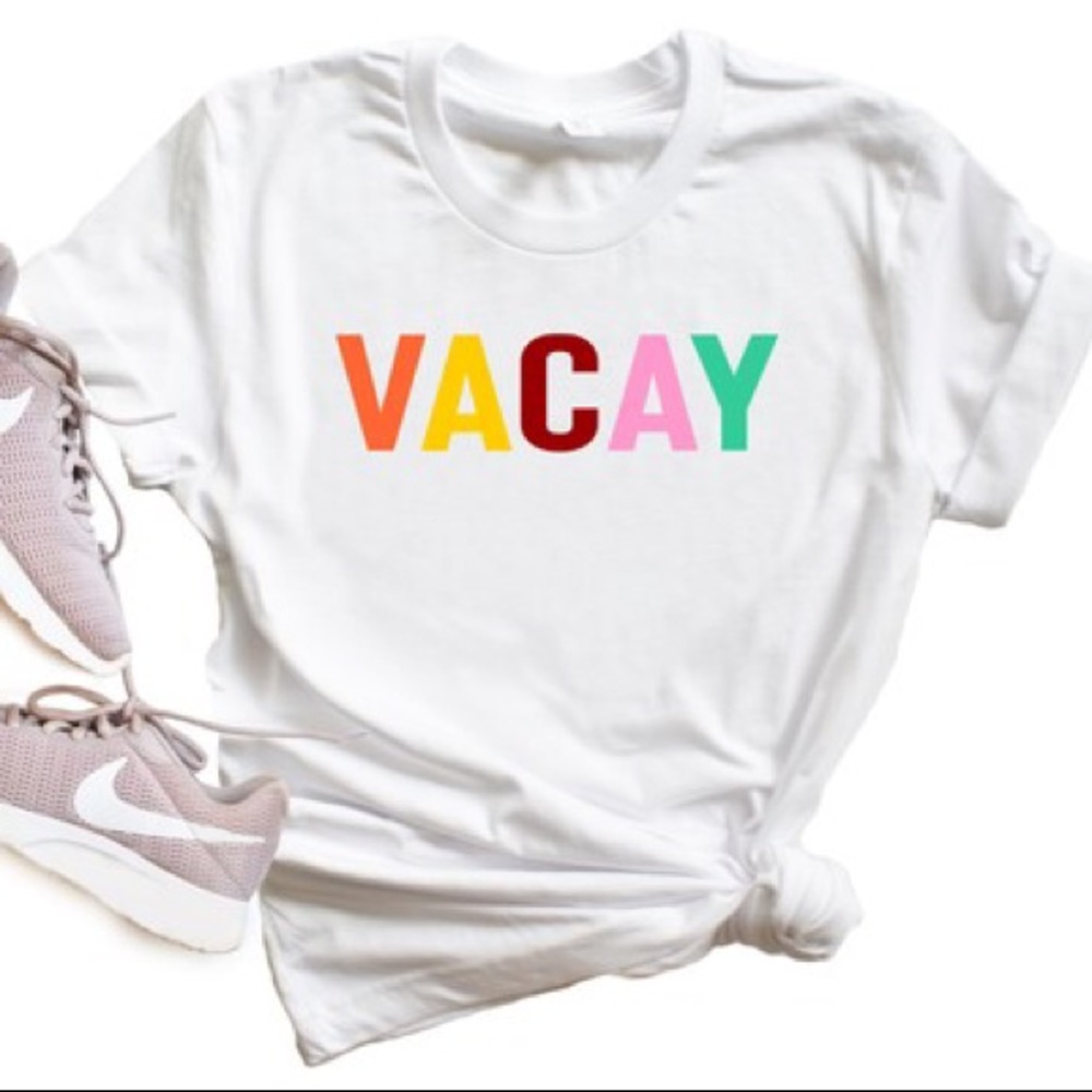 Colorful VACAY White Crew Tee - Picture 2 of 3